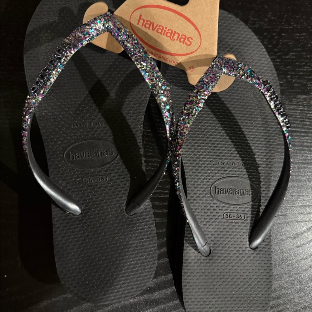 Havaianas Black Glitter Flip Flops